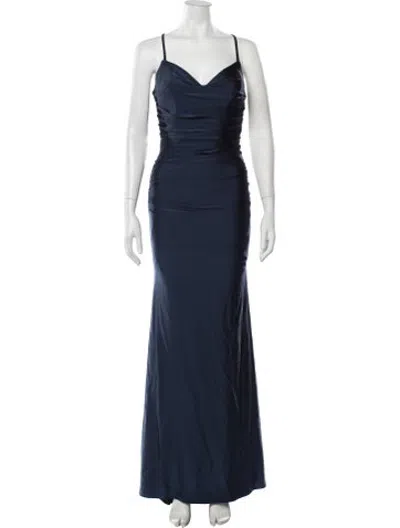 Pre-owned La Femme V-neck Long Dress In Blue