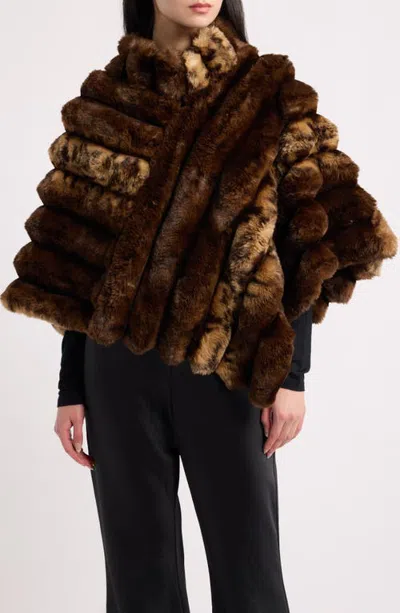 La Fiorentina Channeled Leopard Spot Faux Fur Capelet In Brown