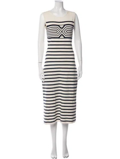 Pre-owned La Ligne Striped Midi Length Dress In White