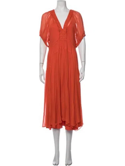 Pre-owned La Ligne V-neck Midi Length Dress In Orange