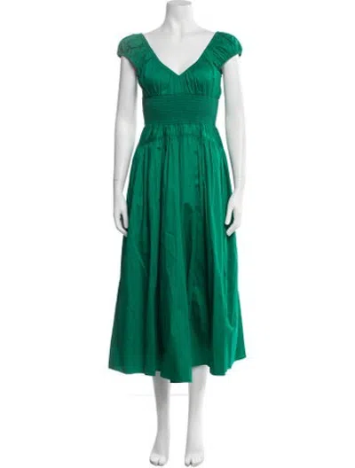 Pre-owned La Ligne V-neck Midi Length Dress W/ Tags In Green