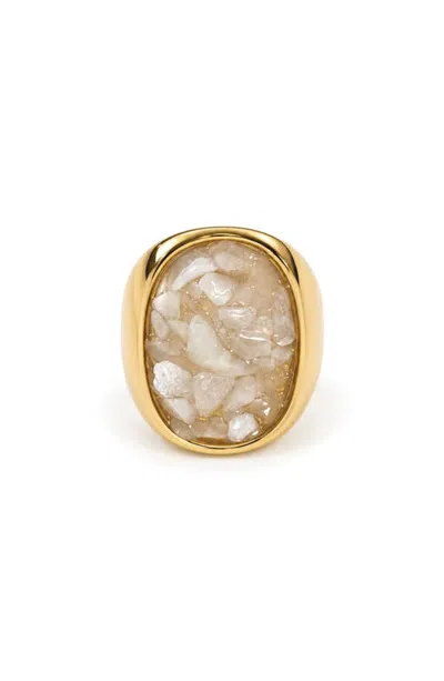 La Meno Champagne Mosaic Drusy Quartz Ring In Gold