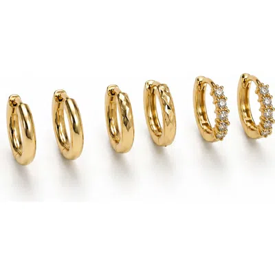 La Meno Gilded Set Of 6 Huggie Hoop Earrings In Gold