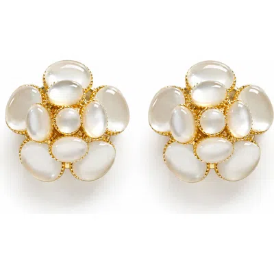 La Meno Mother Of Pearl Flower Stud Earrings In Gold