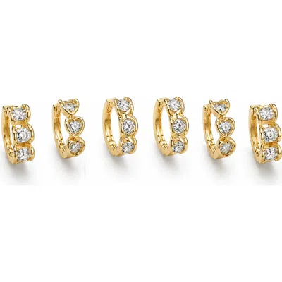 La Meno Set Of 3 Cubic Zirconia Huggie Hoop Earrings In Gold