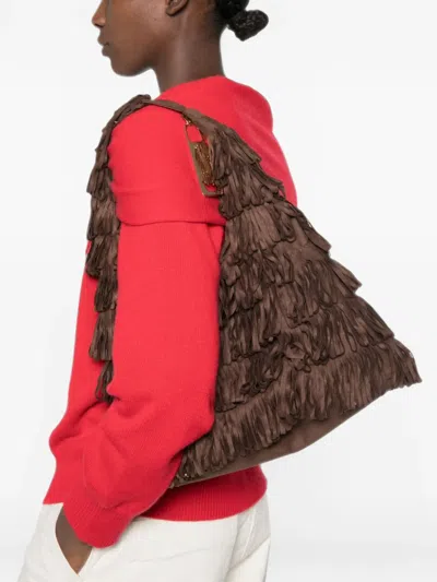 La Milanesa Medium Capucine Tiered-fringed Shoulder Bag In Brown