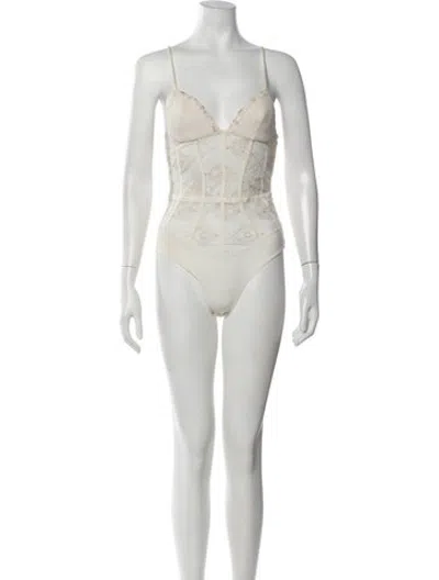 Pre-owned La Perla Lace Pattern Lace Trim Embellishment Nightgown In Neutrals