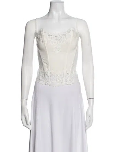 Pre-owned La Perla Lace Pattern Square Neckline Top In Neutrals