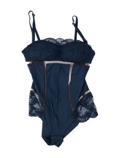 Pre-owned La Perla Lace Pattern Turtleneck Top In Blue