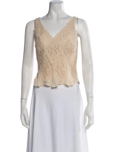 Pre-owned La Perla Lace Pattern V-neck Top In Neutrals