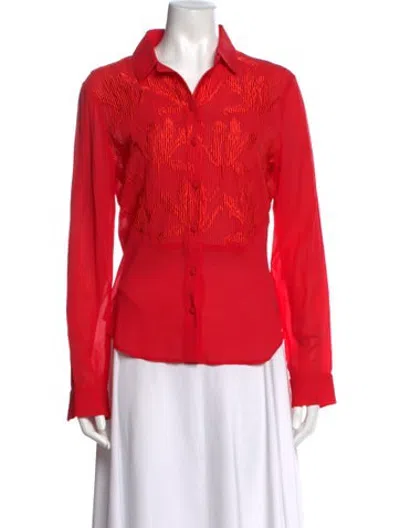 Pre-owned La Perla Patterned Long Sleeve Top In Red