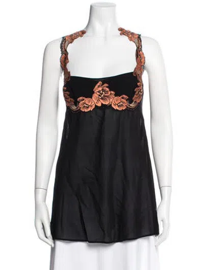 Pre-owned La Perla Silk Floral Print Nightgown In Black