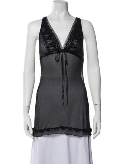 Pre-owned La Perla Silk Lace Pattern Nightgown In Grey