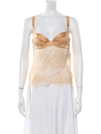 Pre-owned La Perla Silk Lace Pattern Top In Neutrals