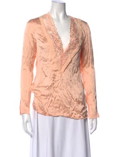 Pre-owned La Perla Silk V-neck Blouse In Pink
