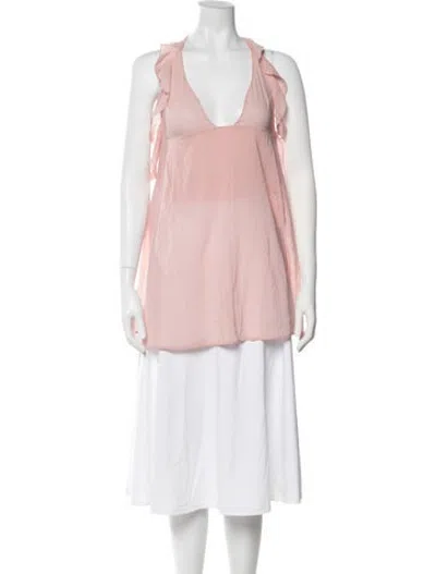Pre-owned La Perla Silk V-neck Top In Pink