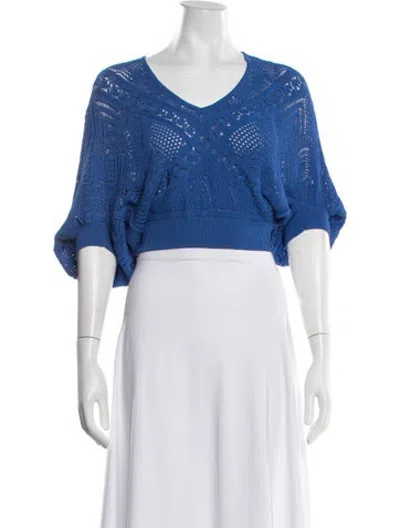 Pre-owned La Perla V-neck Short Sleeve Top In Blue