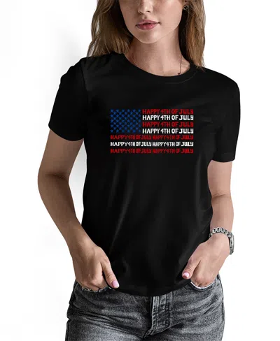 La Pop Art Women's Happy 4th Of July Word Art Long Sleeve T-shirt In Animal Print