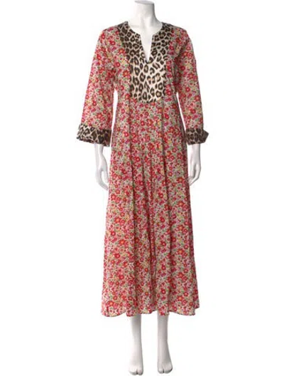 Pre-owned La Prestic Ouiston Floral Print Long Dress In White