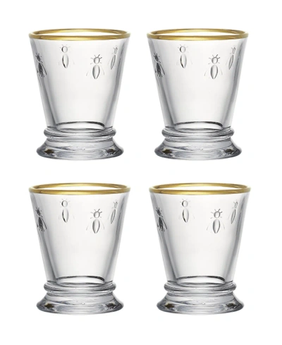 La Rochere Gold Rimmed Napoleon Bee 10 Oz. Tumbler, Set Of 4 In Clear With Gold Toned Rim
