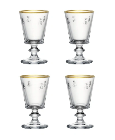 La Rochere Gold Rimmed Napoleon Bee 9 Oz. Wine Glass, Set Of 4 In Clear With Gold Toned Rim