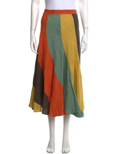 Pre-owned La Veste Colorblock Pattern Midi Length Skirt In Orange