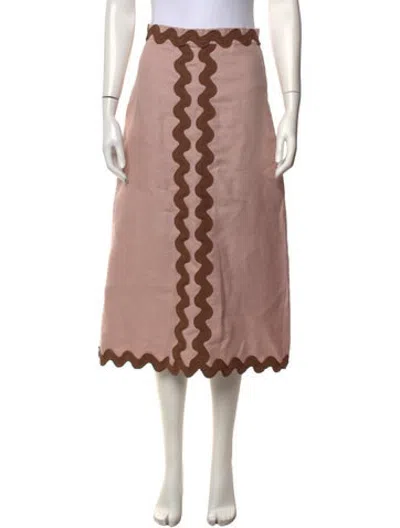 Pre-owned La Veste Linen Midi Length Skirt In Pink