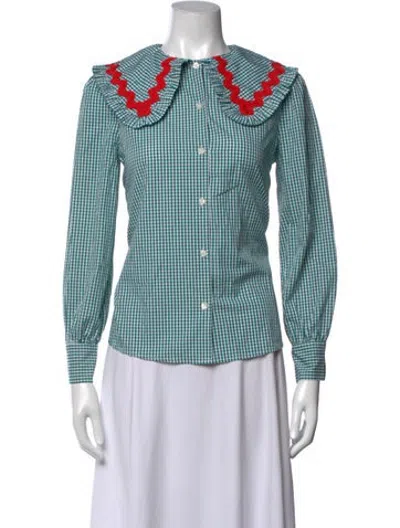 Pre-owned La Veste Plaid Print Long Sleeve Top In Green