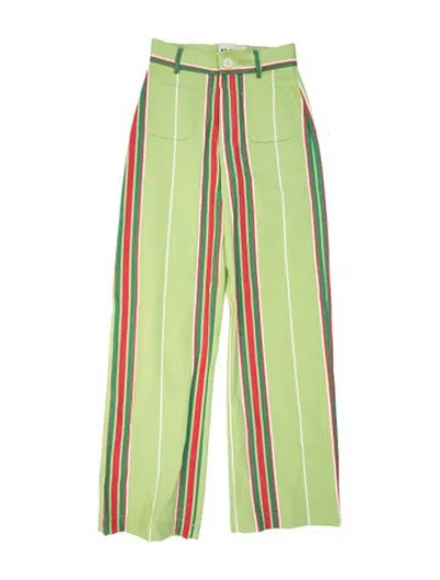 Pre-owned La Veste Striped Straight Leg Pants In Green