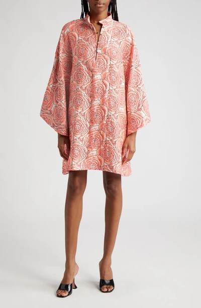 La Vie Style House Carnation Brocade Cover-up Caftan In Orange Multi