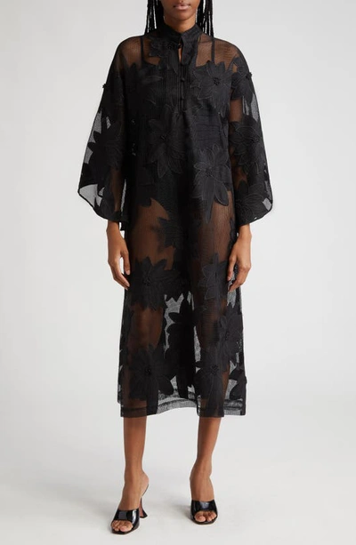 La Vie Style House Floral Lace Cover-up Caftan In Black