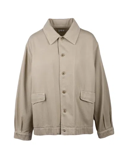 Labo.art Boxy Cotton Jacket With Front Button Closure And Flap Pockets In Multi