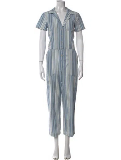 Pre-owned Lacausa Striped V-neck Jumpsuit In Blue