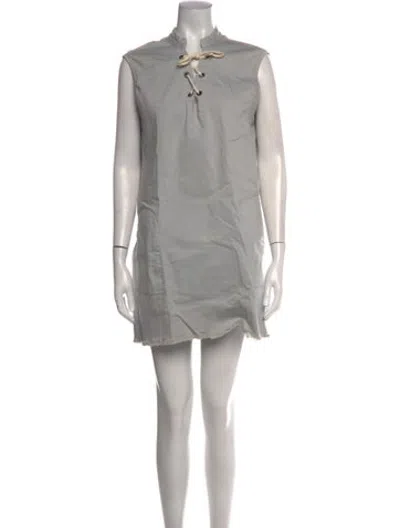 Pre-owned Lacausa Tie Neck Mini Dress In Grey