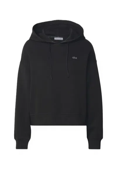 Lacoste Cropped Embroidered Logo Hoodie In Black
