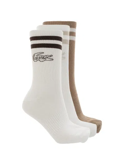 Lacoste Logo-embroidered Striped-trim Socks (set Of Three) In Multi