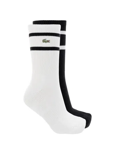 Lacoste Logo-patch Striped Socks (set Of Two) In White