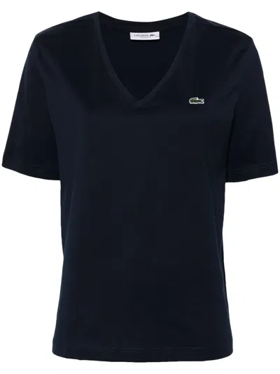 Lacoste Logo-patch V-neck T-shirt In Blue