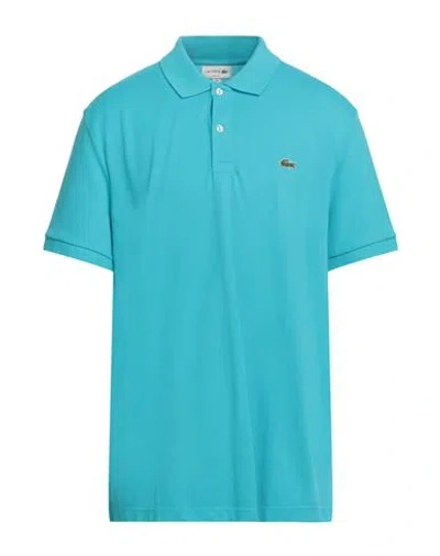 Lacoste Man Polo Shirt Turquoise Size 8 Cotton, Elastane In Blue