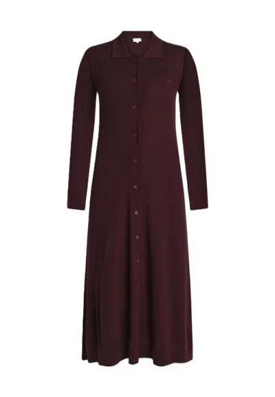 Lacoste Ribbed Knit Button-down Midi Dress In Purple