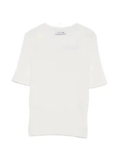 Lacoste Ribbed-knit Short-sleeve Sweater In White