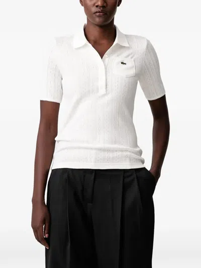 Lacoste Slim-fit Pointelle-knit Polo Shirt In White