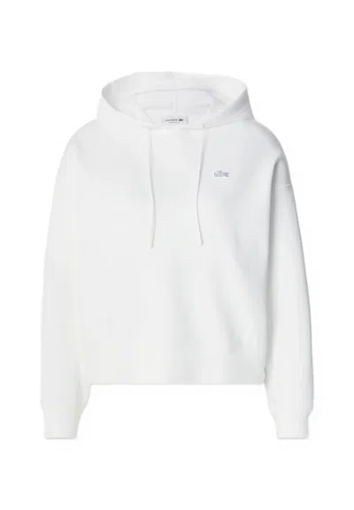 Lacoste White Oversized Minimalist Hooded Sweatshirt