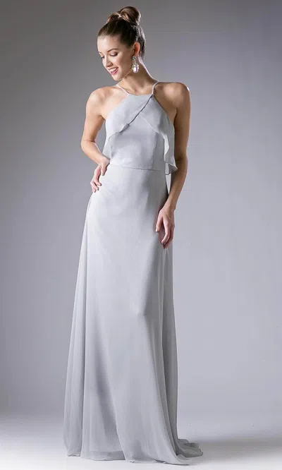 Ladivine 13032 Formal Long A Line Floral Prom Dress In Gray