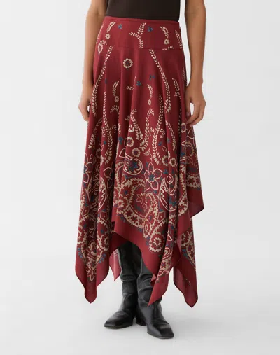 Lafayette 148 Bandana Print Wool-silk Handkerchief Skirt In Red