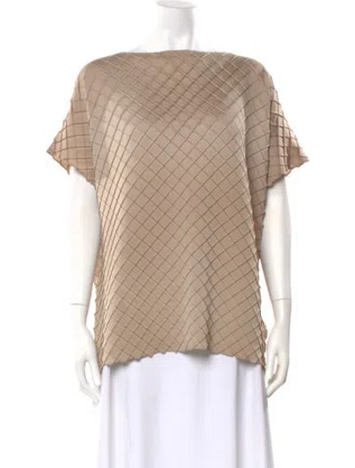 Pre-owned Lafayette 148 Bateau Neckline Short Sleeve Blouse In Neutrals