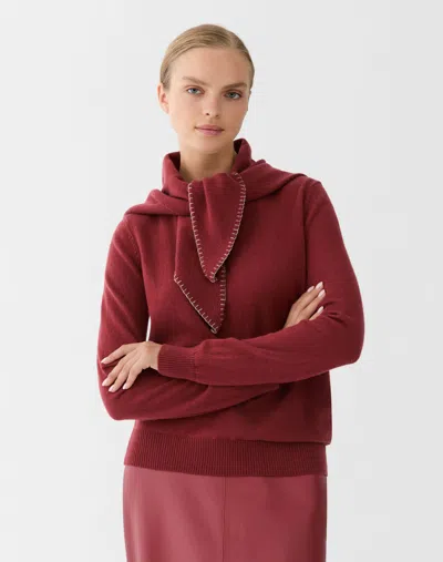 Lafayette 148 Cashmere Detachable Scarf Sweater In Red