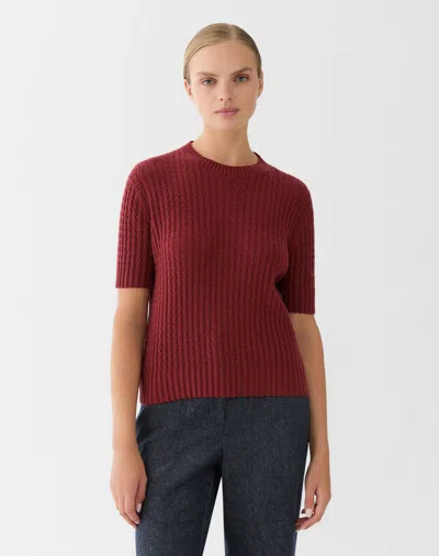 Lafayette 148 Cashmere Mixed Stitch Short Sleeve Sweater In Red