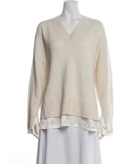 Pre-owned Lafayette 148 Cashmere V-neck Sweater W/ Tags In Neutrals