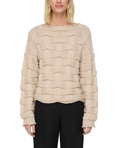 Lafayette 148 Chunky Basket Stitch Bateau Neck Wool Sweater In Neutral